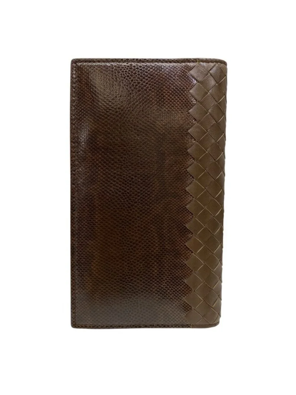 Bottega Veneta Wallet Bifold Intrecciato Karung Leather Brown Compact Capacity